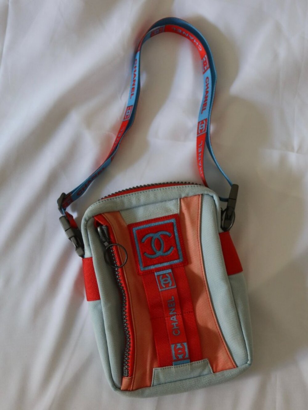 Chanel Sports Line Coco Mark Shoulder Bag Blue Orange Canvas Japan